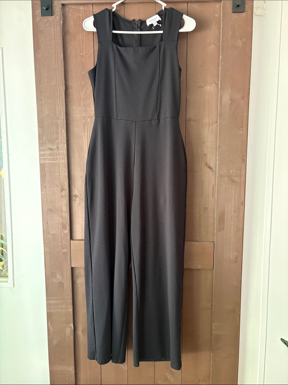 Gilli Black Sleeveless Wide-Leg Jumpsuit with Square Neck
